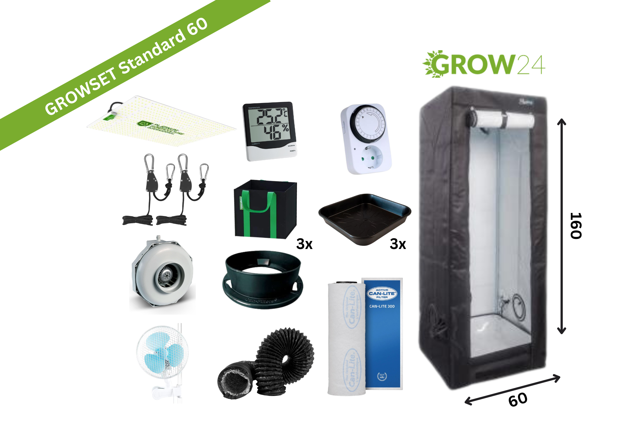 Growbox Komplettset 60x60x160 – Essential LED Performance