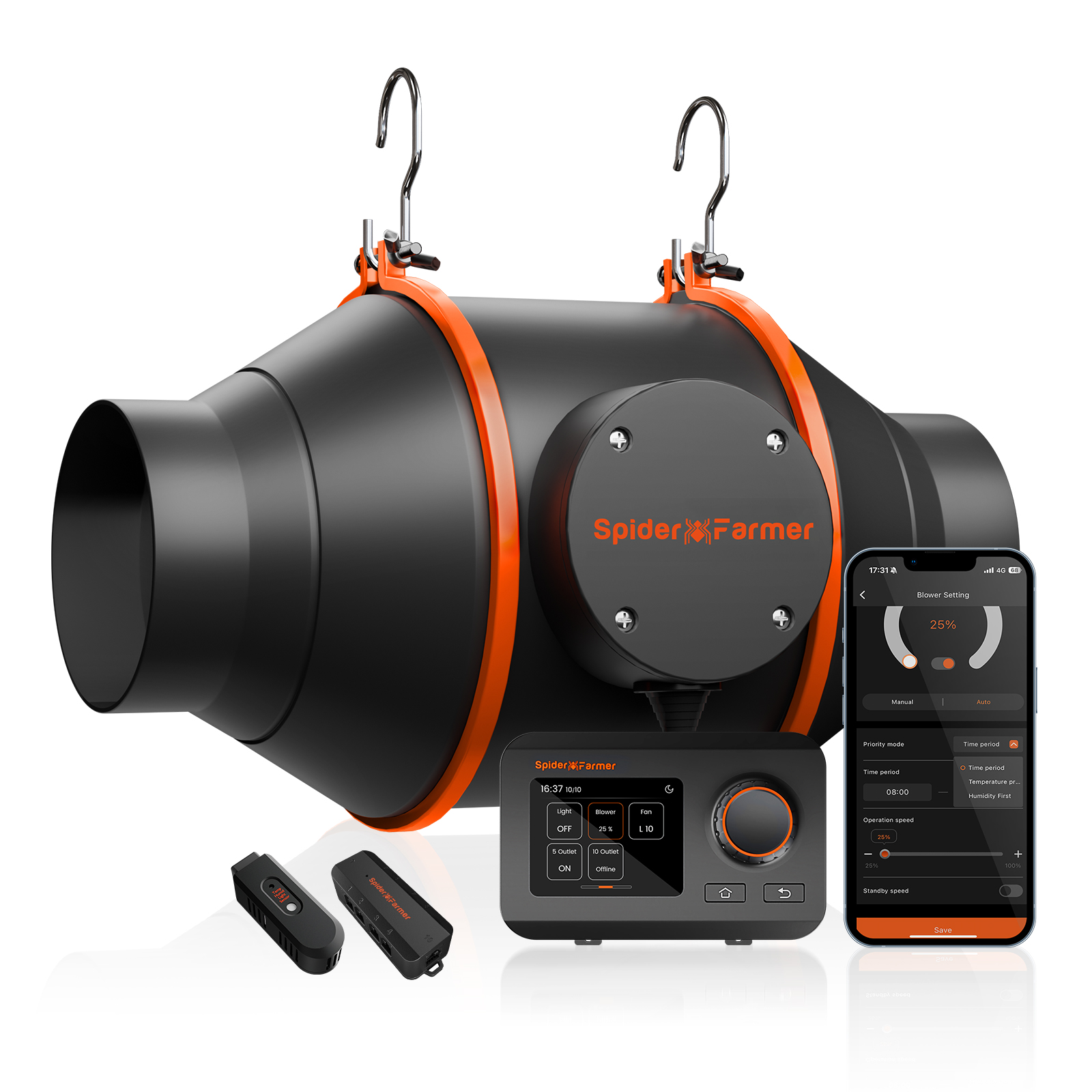 Spider Farmer 100mm Inline-Ventilator mit GGS Controller – 205 CFM